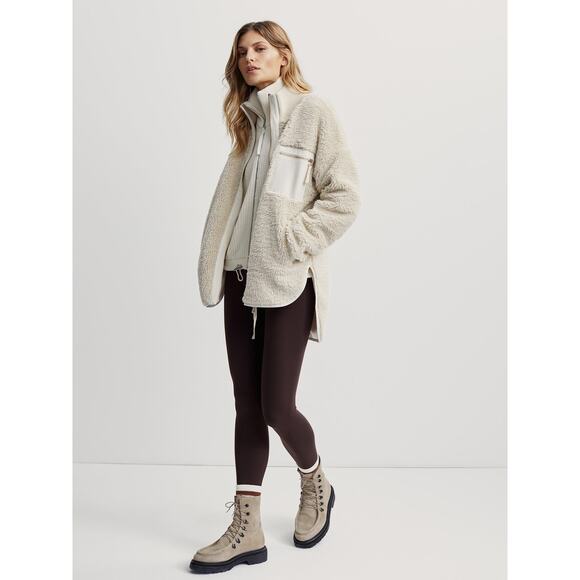 Varley Marney Sherpa Jacket Cream M | Oversized Ribbed Neck Longline Cozy Winter - Picture 2 of 15